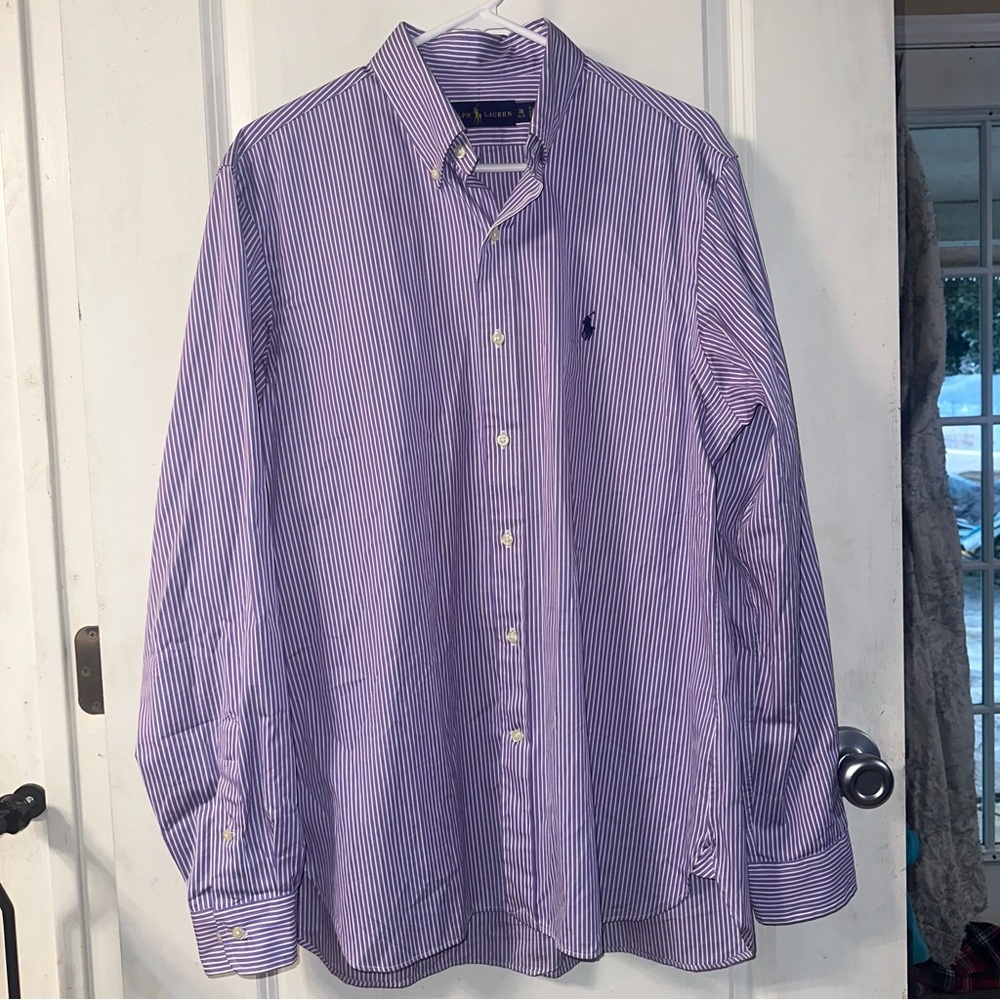 Ralph Lauren Purple Pinstripe Button Down Shirt Size 16 34/35